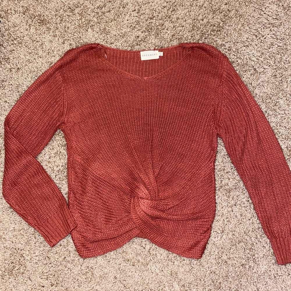 Dreamers Pink Tie Front Sweater